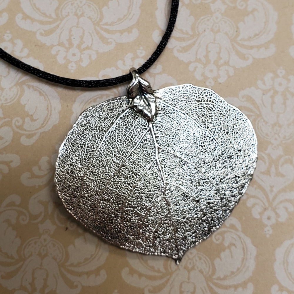 Vintage Silver Aspen Leaf Pendant And Gold Gingo … - image 2